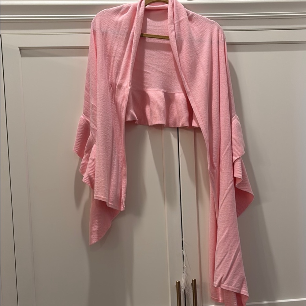 Pink Cropped Shrug with Waterfall Front
